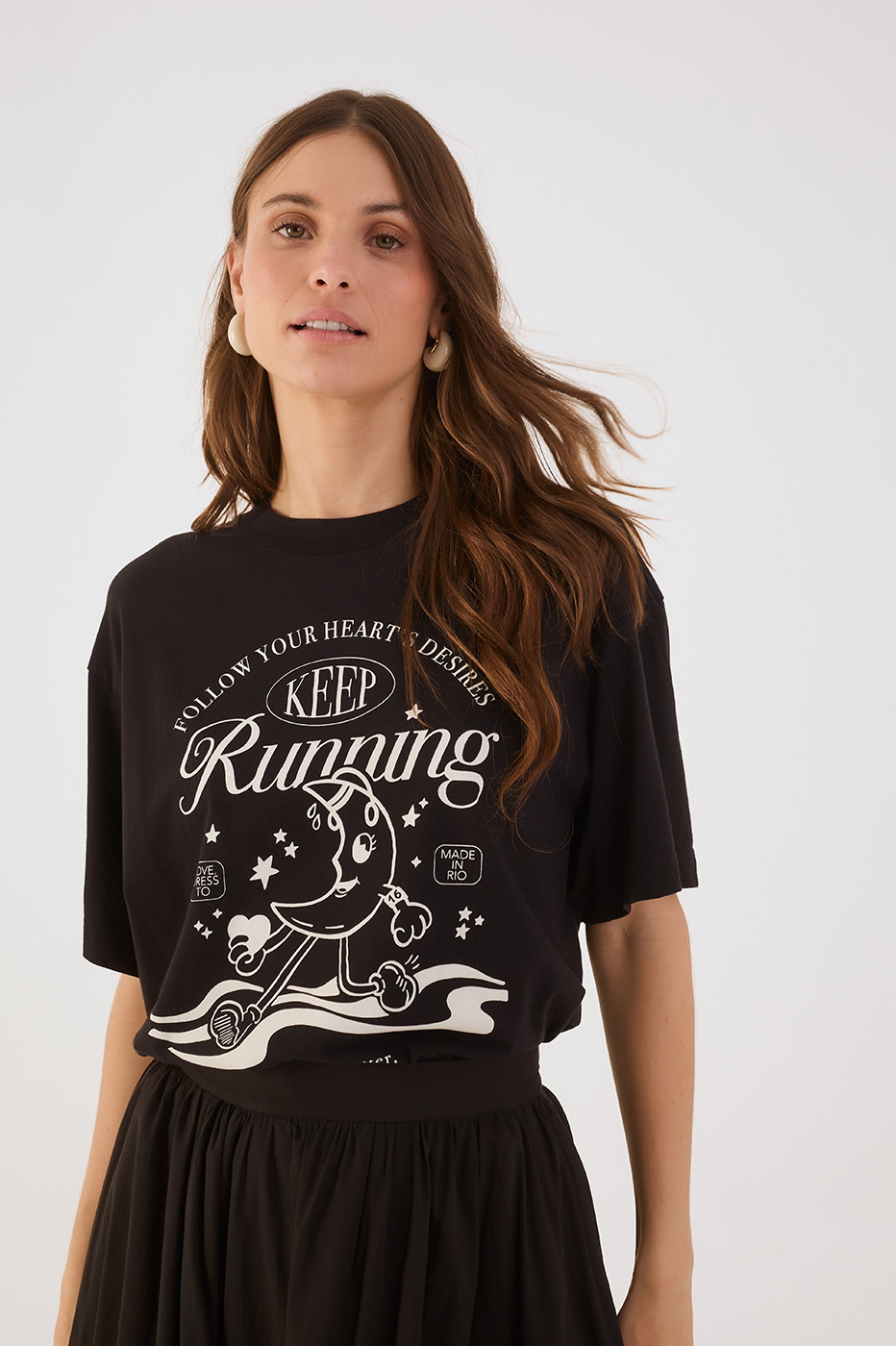 Black Keep Running Crew Neck Short Sleeve Graphic T-Shirt