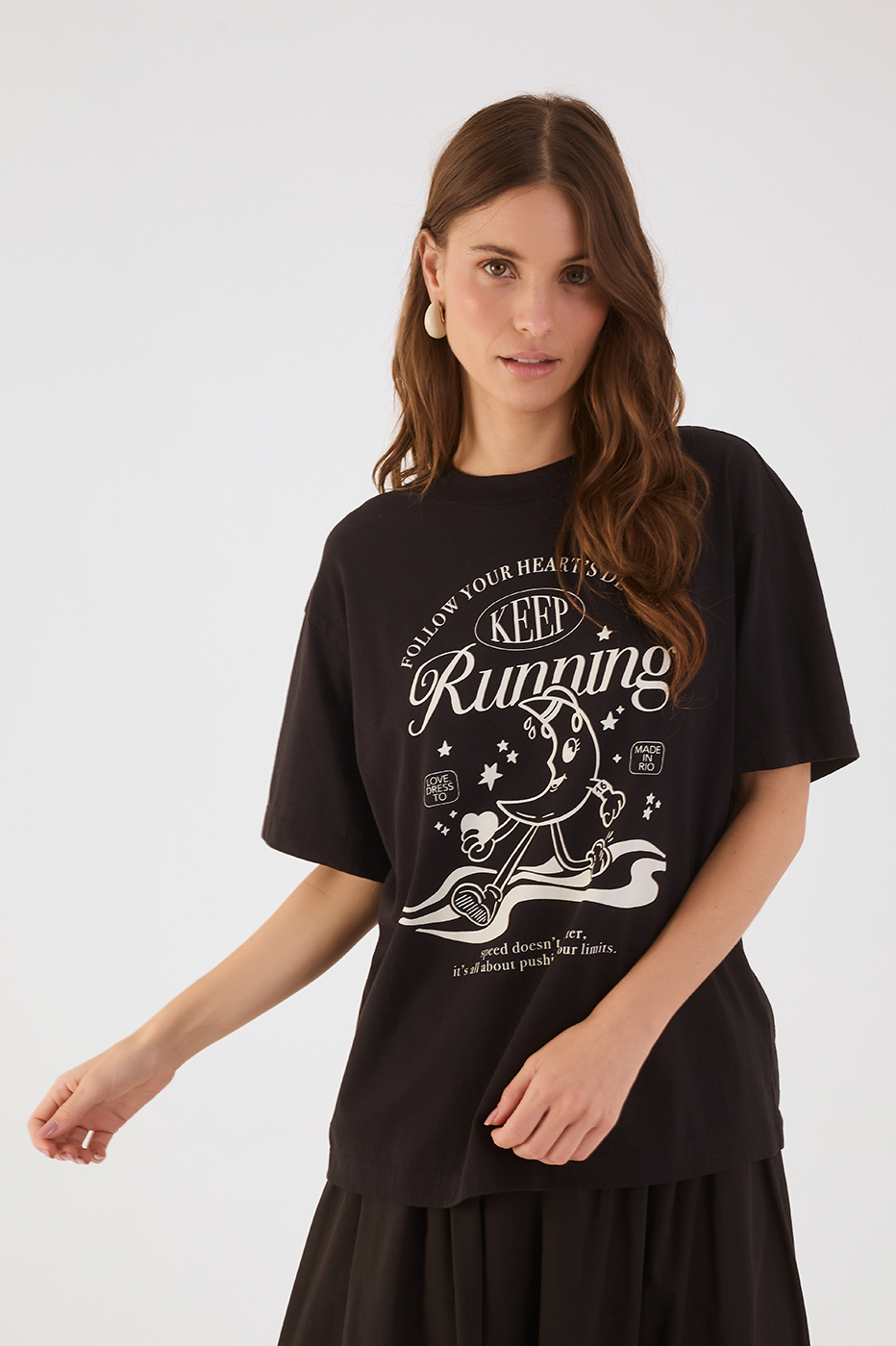 Black Keep Running Crew Neck Short Sleeve Graphic T-Shirt