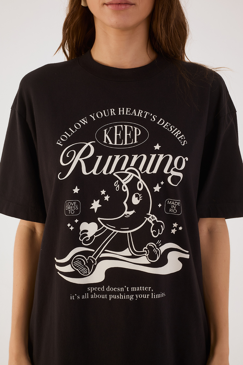 Black Keep Running Crew Neck Short Sleeve Graphic T-Shirt