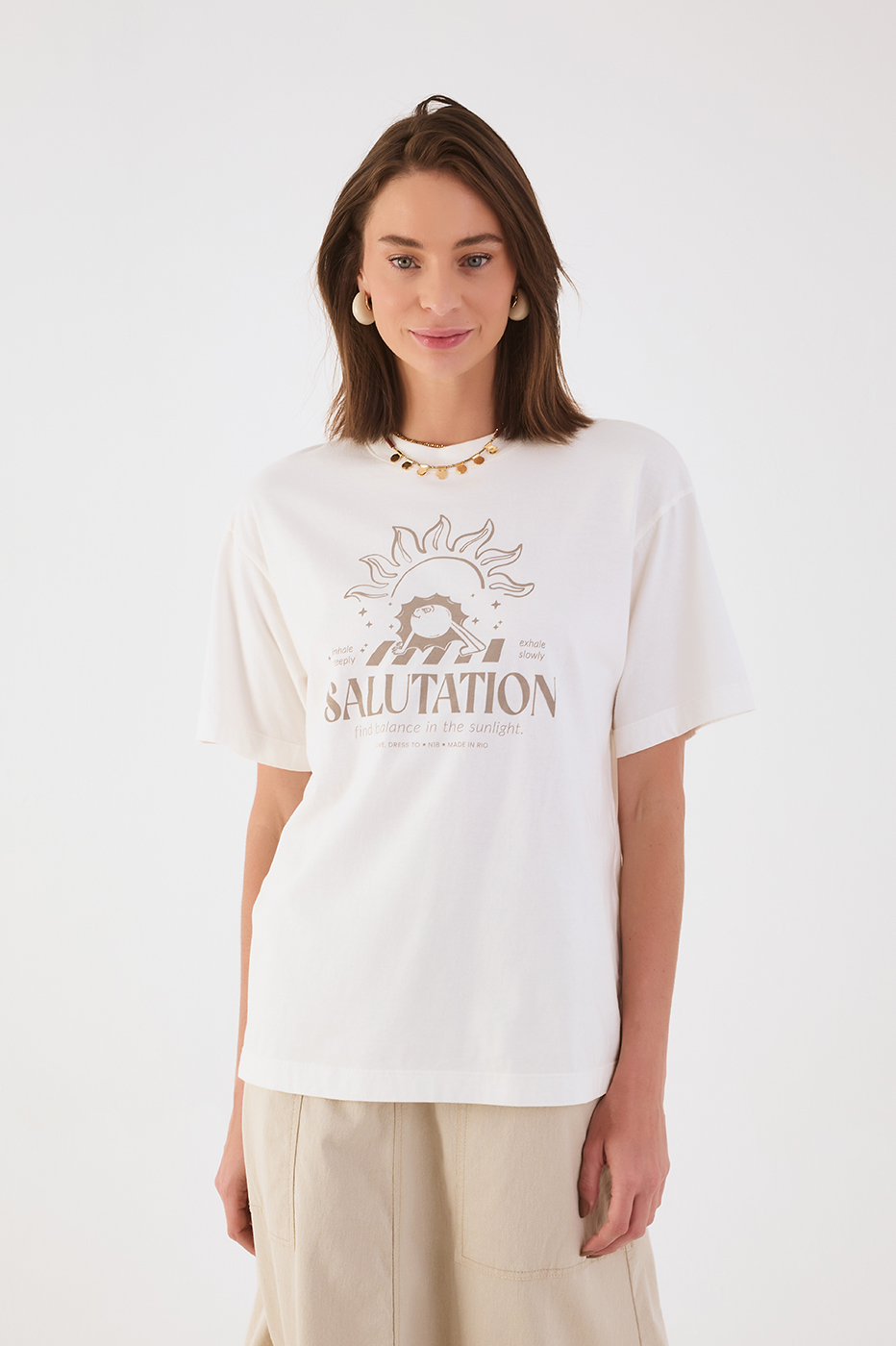 Off-White Salutation Crew Neck Short Sleeve Graphic T-Shirt