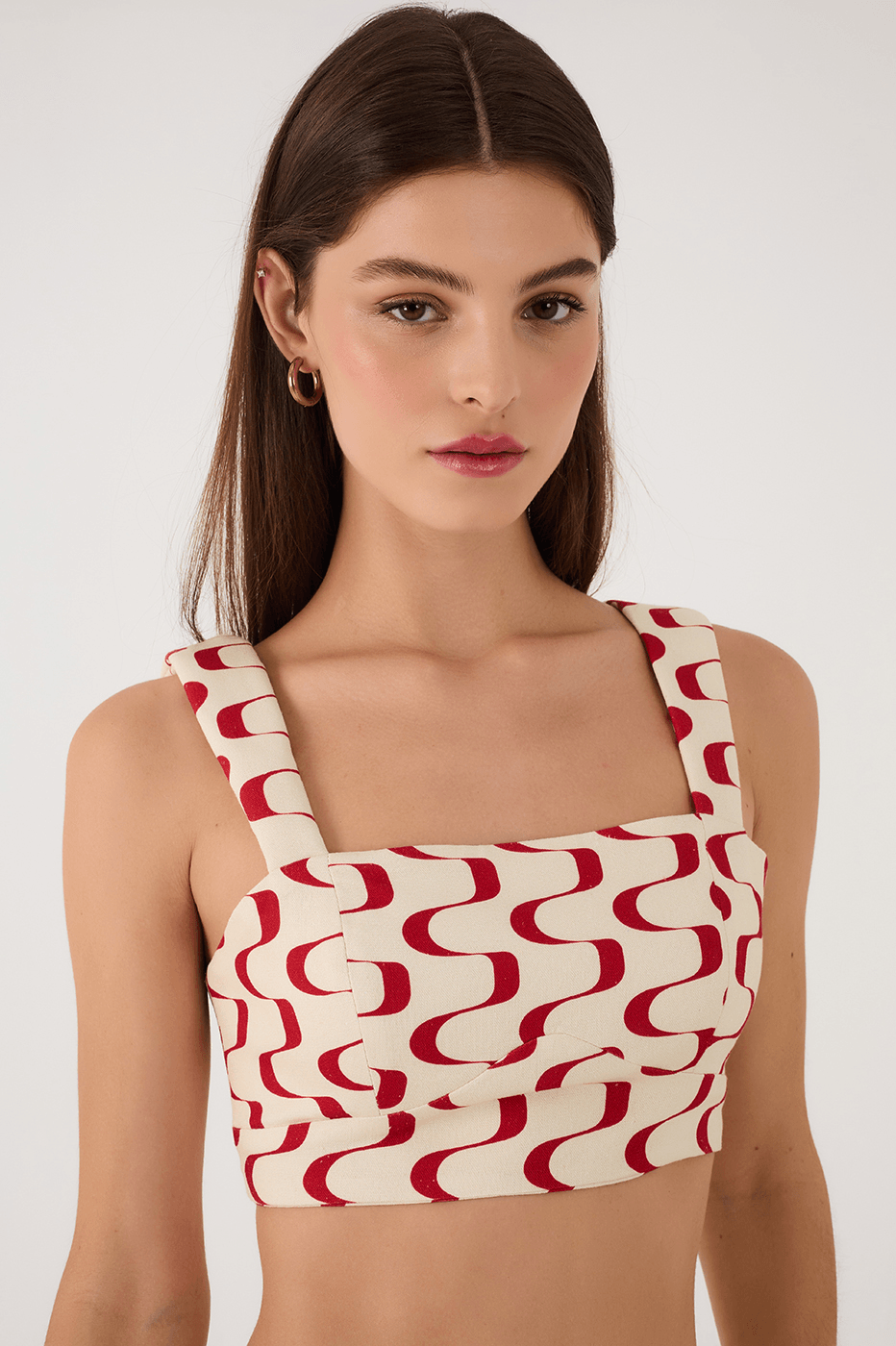 Red Copanema Square Neck Smocked Sleeveless Crop Top