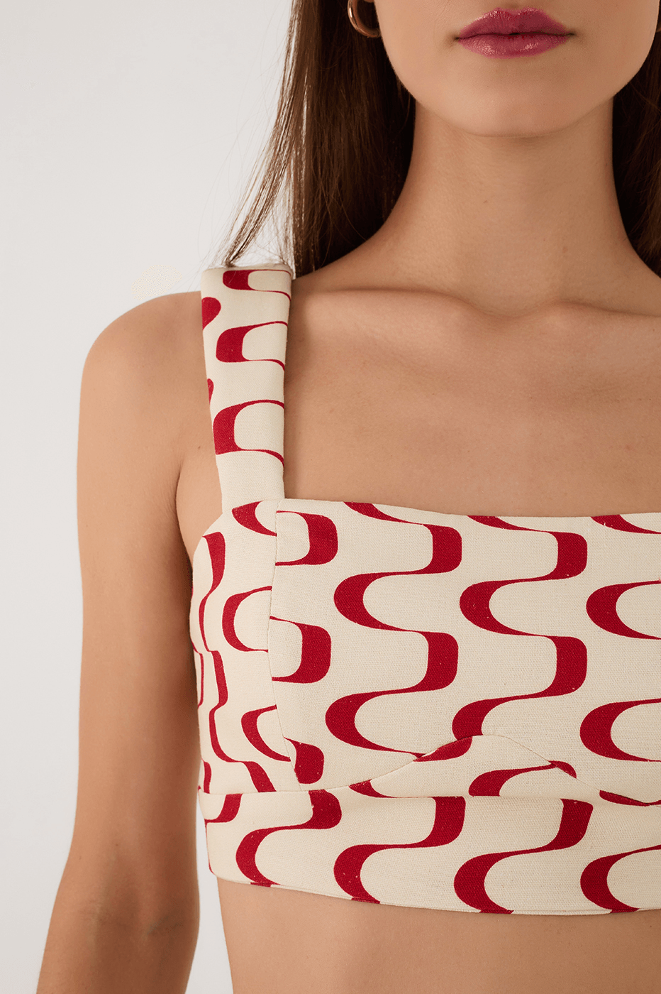 Red Copanema Square Neck Smocked Sleeveless Crop Top