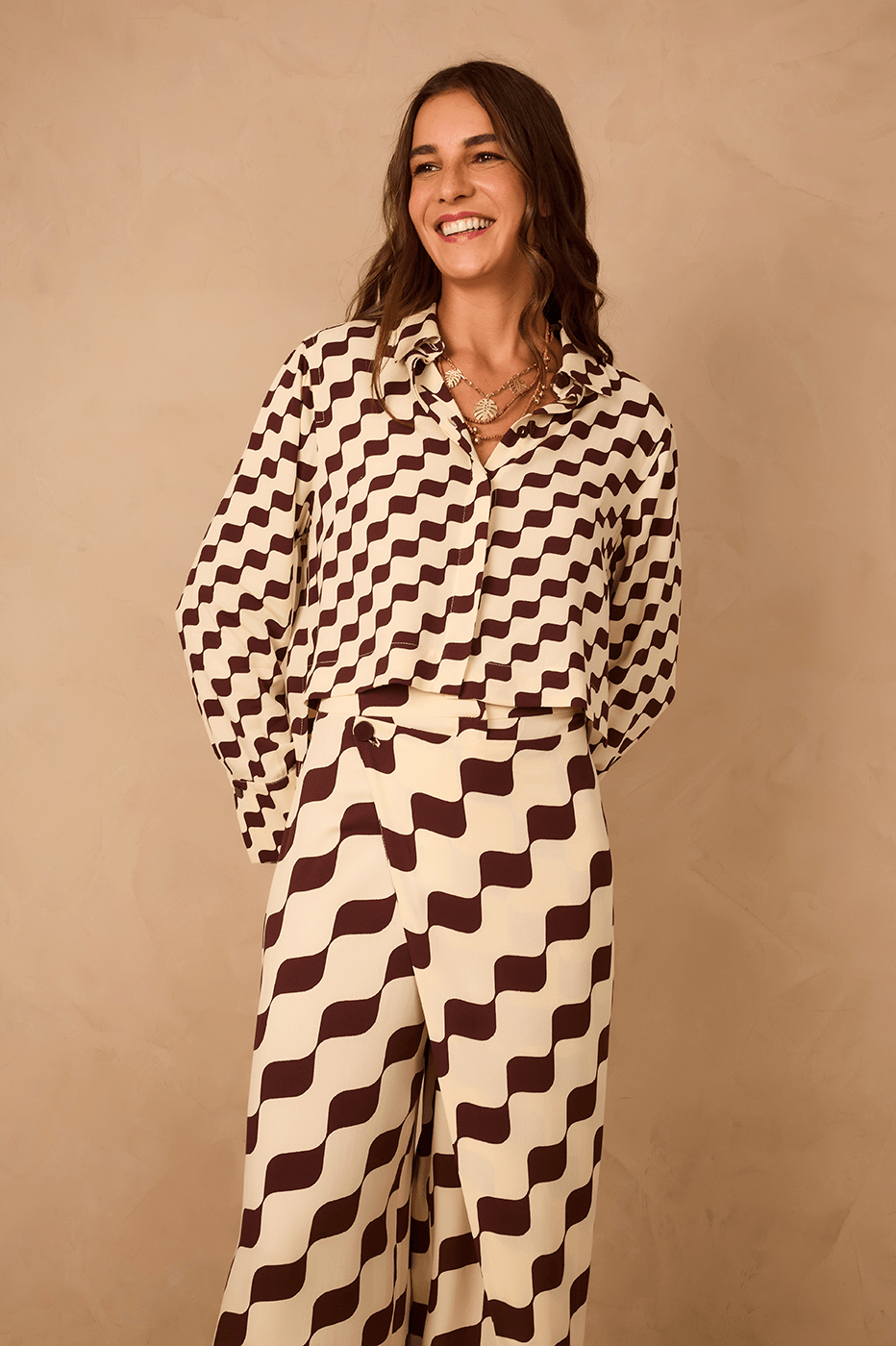 Brown Bossa Nova Collared Buttoned Crepe Shirt_1