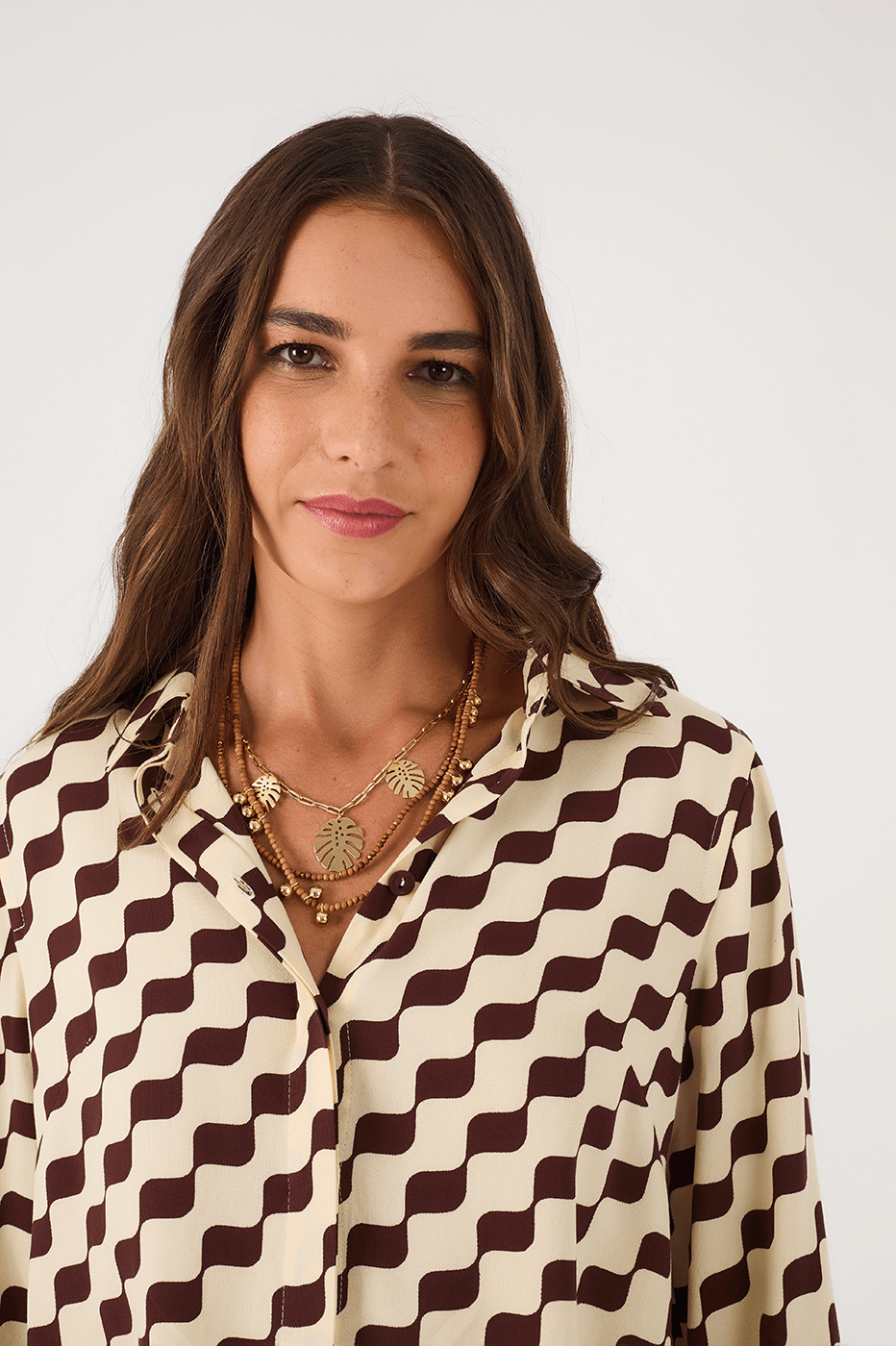 Brown Bossa Nova Collared Buttoned Crepe Shirt