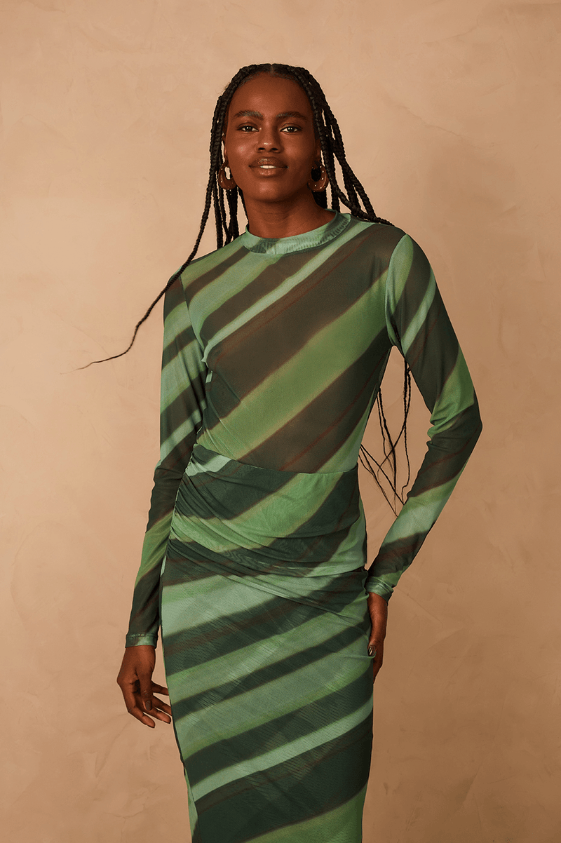 Green Floresta Long Sleeve Tulle Bodysuit_1