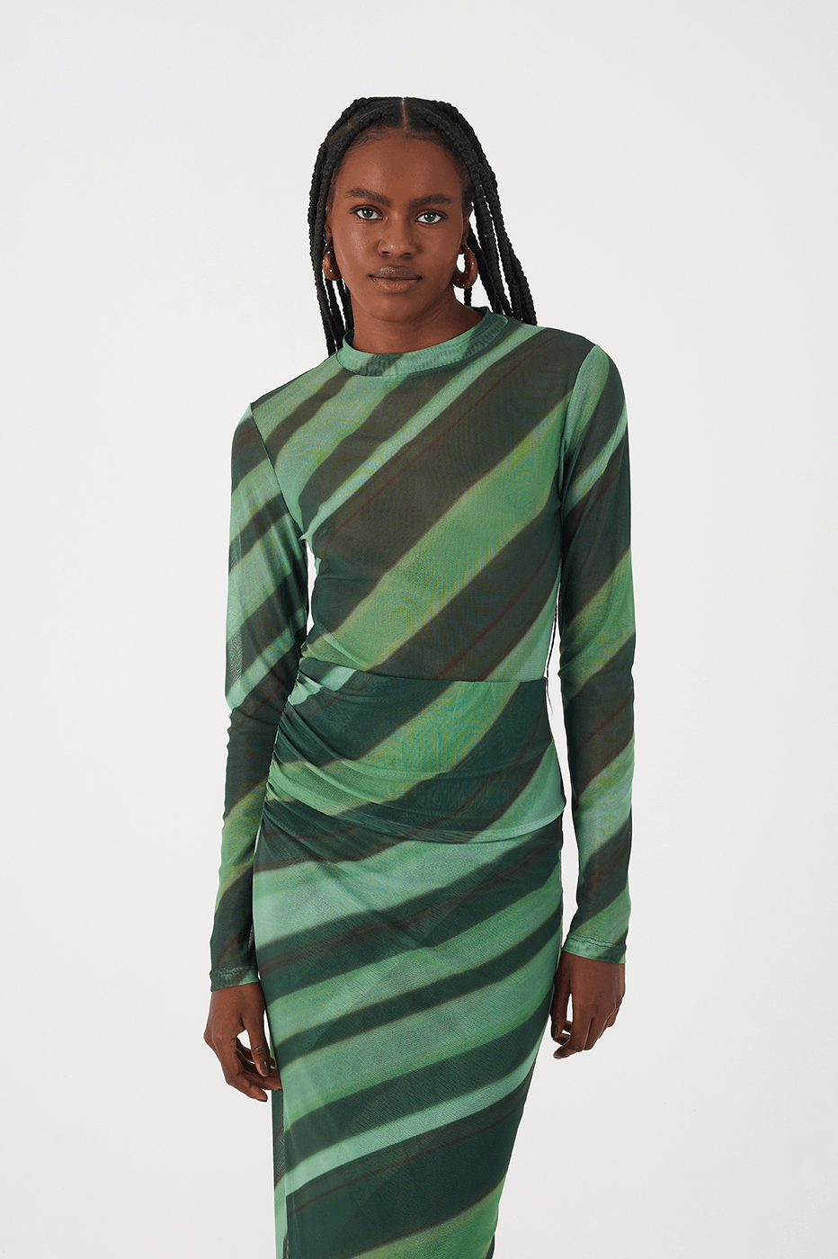 mesh body print dress Vince Camuto Women's Printed Mesh Long-Sleeve Dress - Green Multi