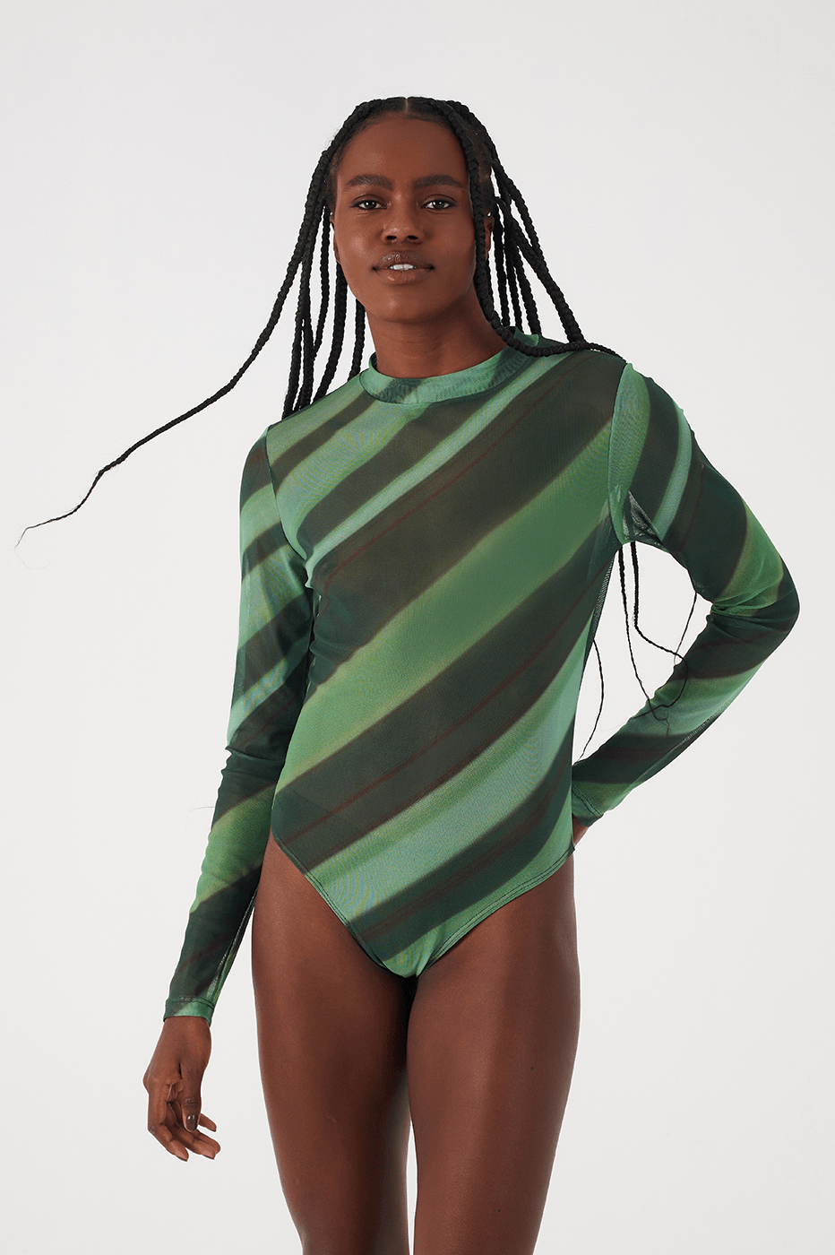 Green Floresta Long Sleeve Tulle Bodysuit