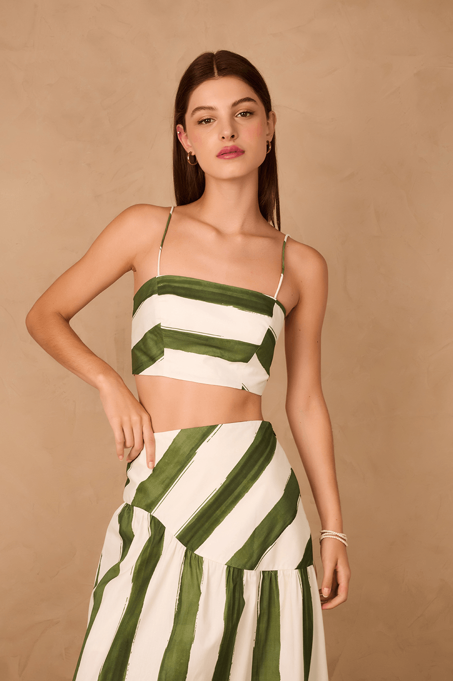 Green Natureza Square Neck Smocked Crop Top