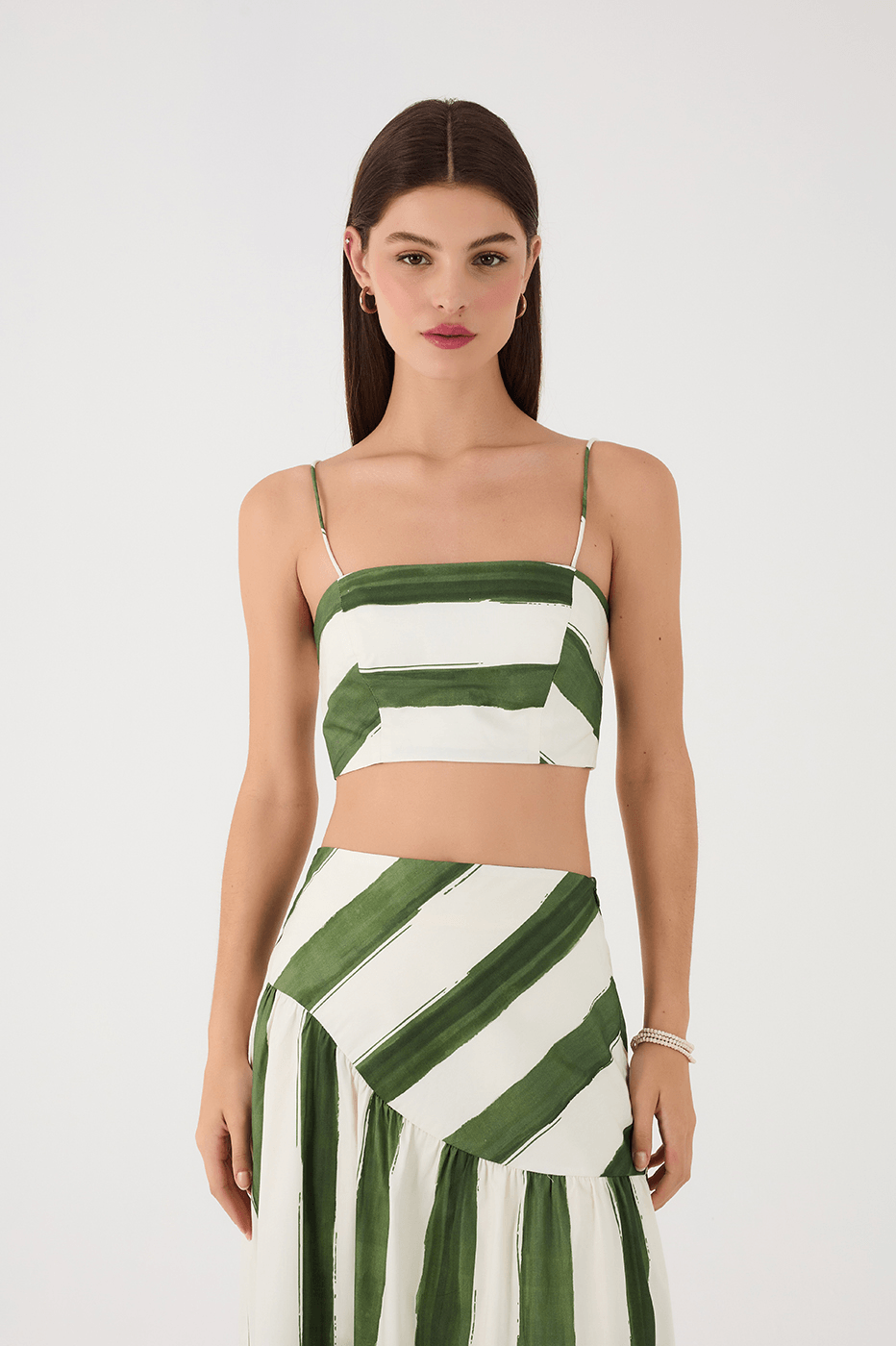 Green Natureza Square Neck Smocked Crop Top