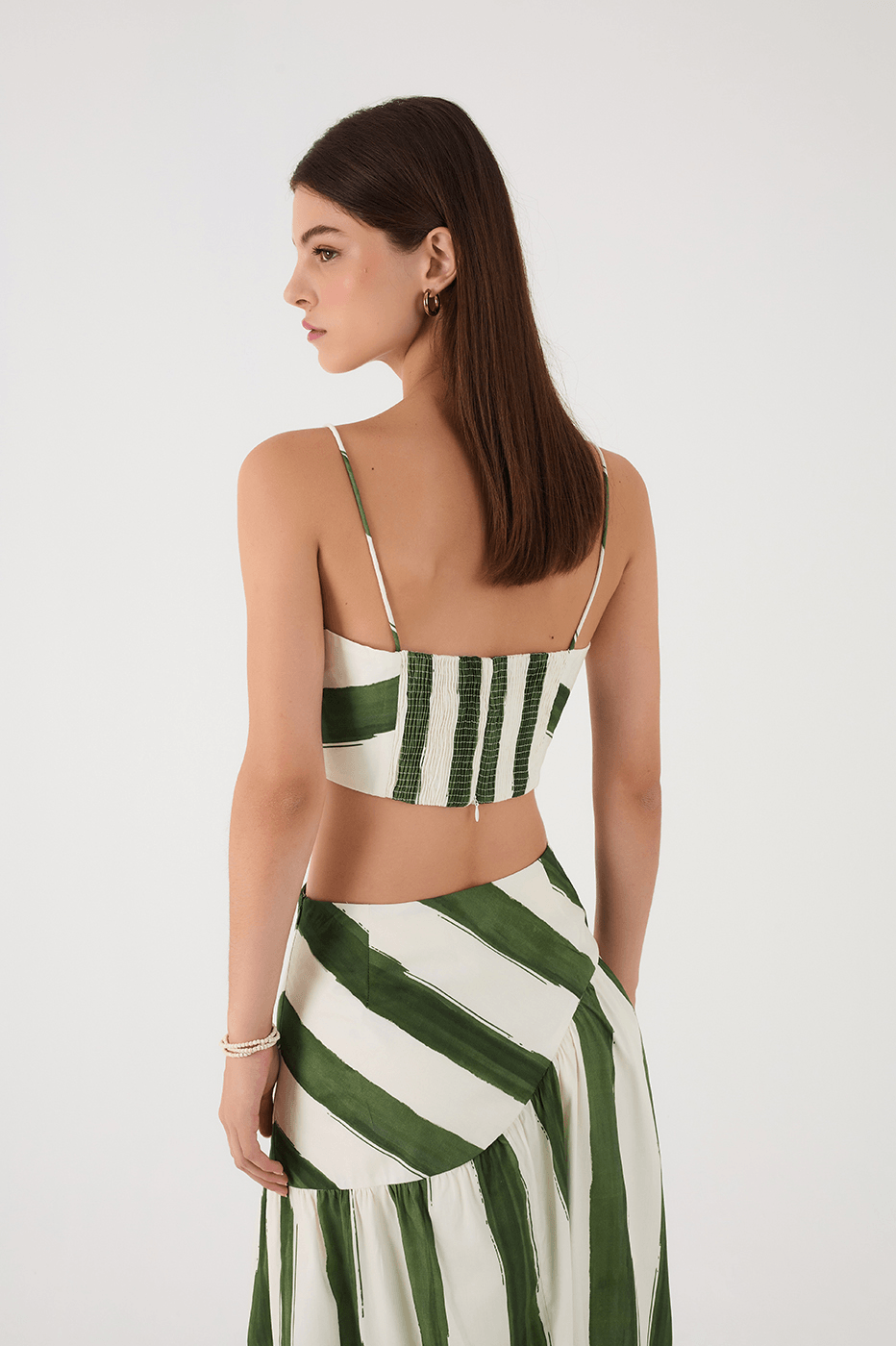 Green Natureza Square Neck Smocked Crop Top
