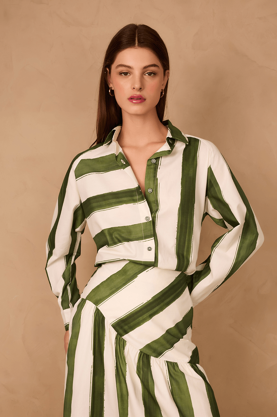 Green Natureza Printed Buttons Collared Shirt