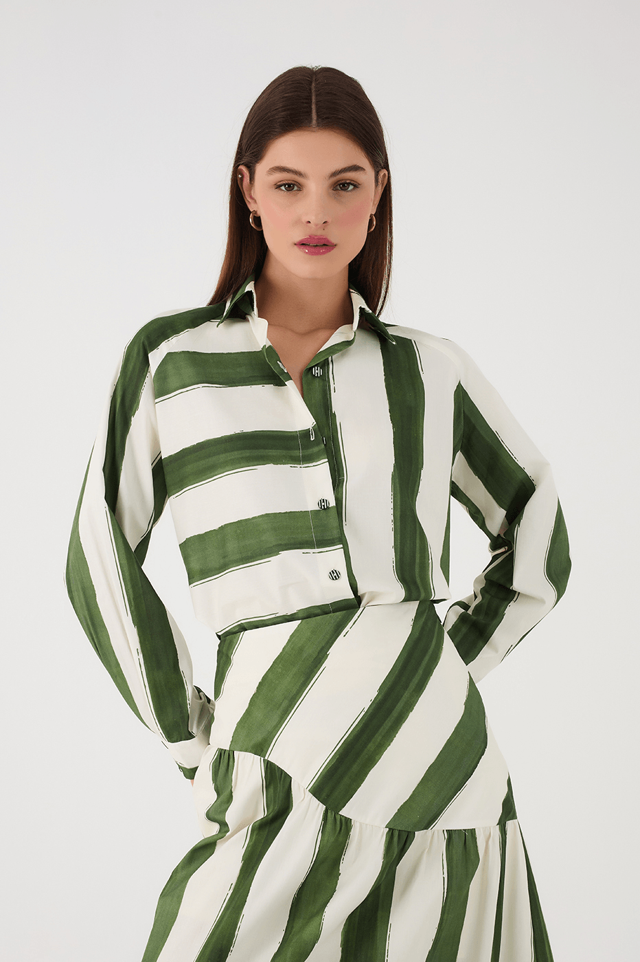 Green Natureza Printed Buttons Collared Shirt
