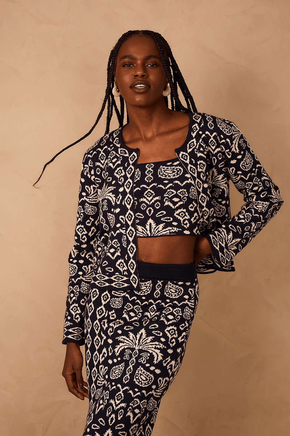 Black Tropikat Square Neck Tricot Crop Top