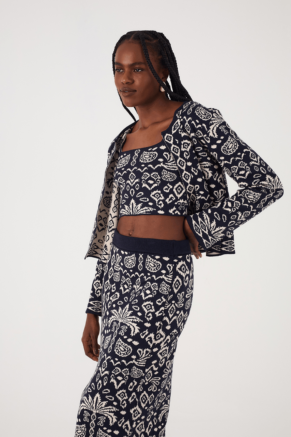 Black Tropikat Square Neck Tricot Crop Top
