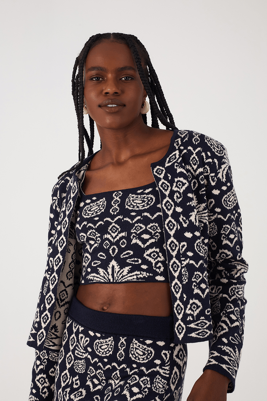 Black Tropikat Square Neck Tricot Crop Top