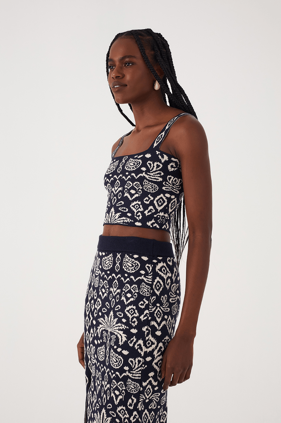 Black Tropikat Square Neck Tricot Crop Top