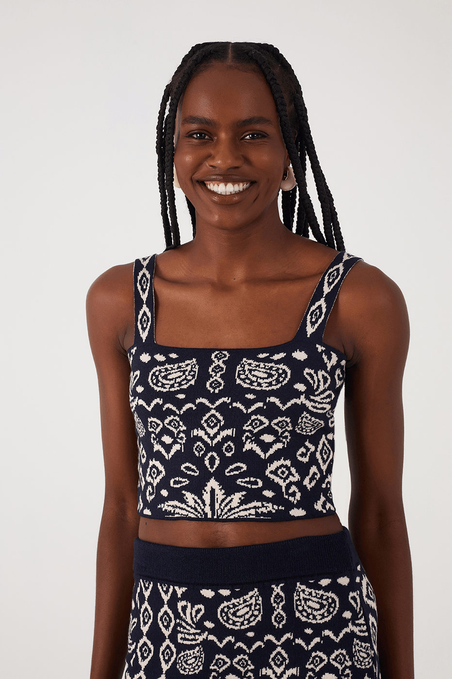 Black Tropikat Square Neck Tricot Crop Top