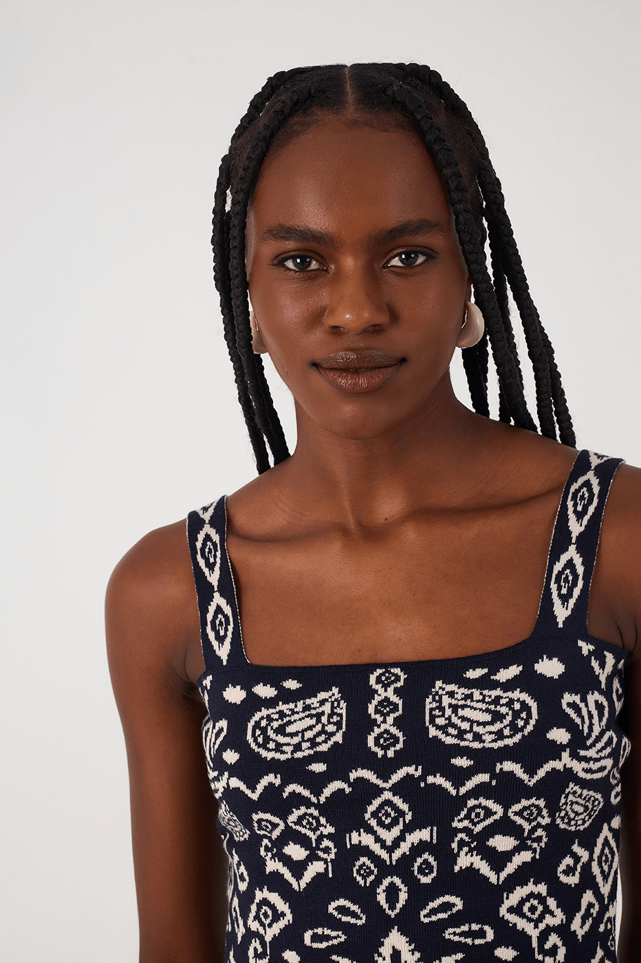 Black Tropikat Square Neck Tricot Crop Top