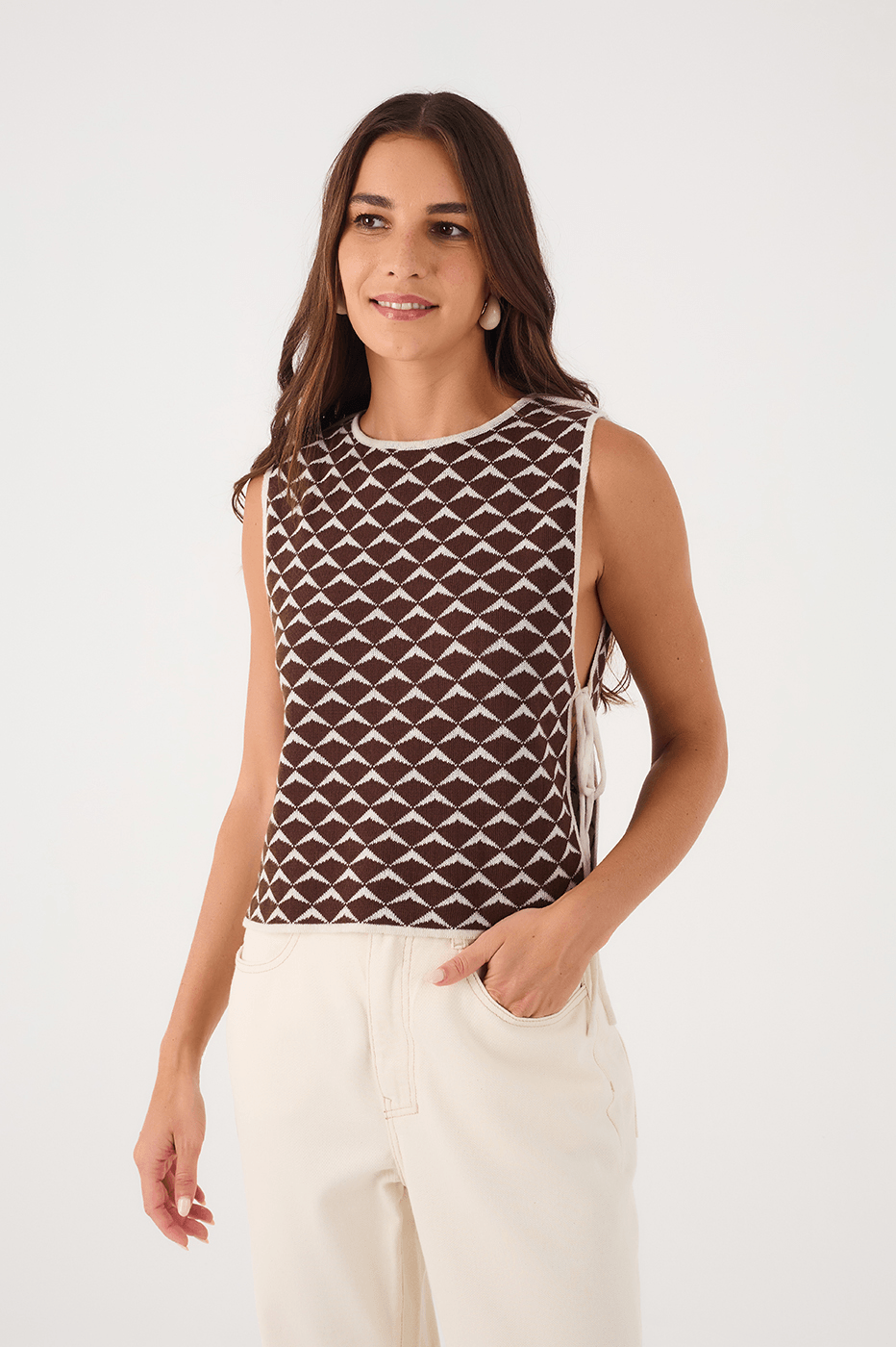 Brown Asa Delta Open Side Ties Reversible Tricot Top