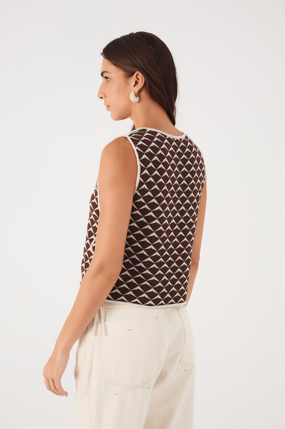 Brown Asa Delta Open Side Ties Reversible Tricot Top