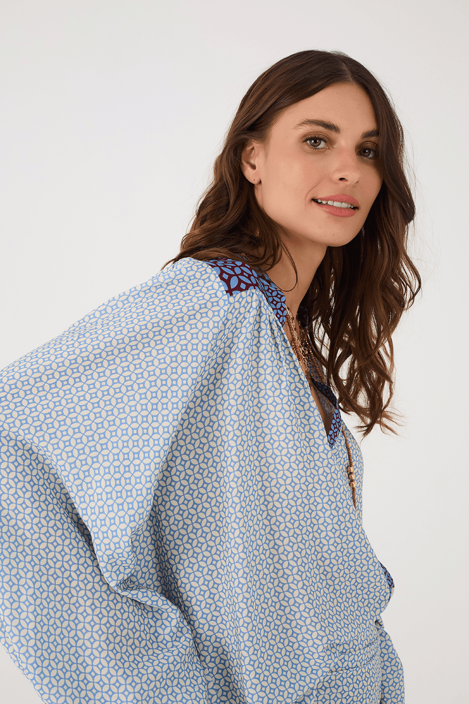 Off-White Ladrilho Buttoned Puff Sleeve Crepe Blouse