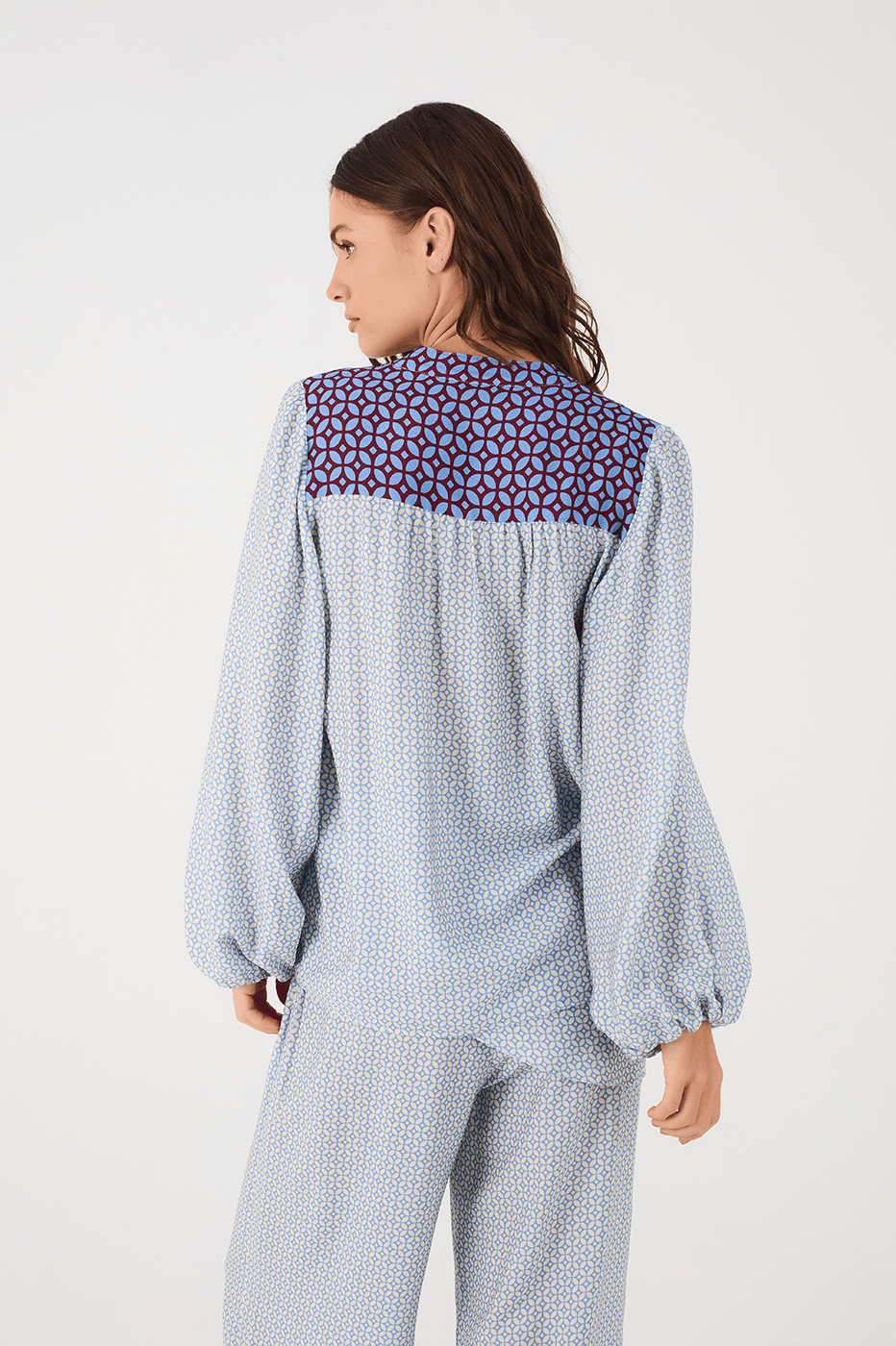 Off-White Ladrilho Buttoned Puff Sleeve Crepe Blouse