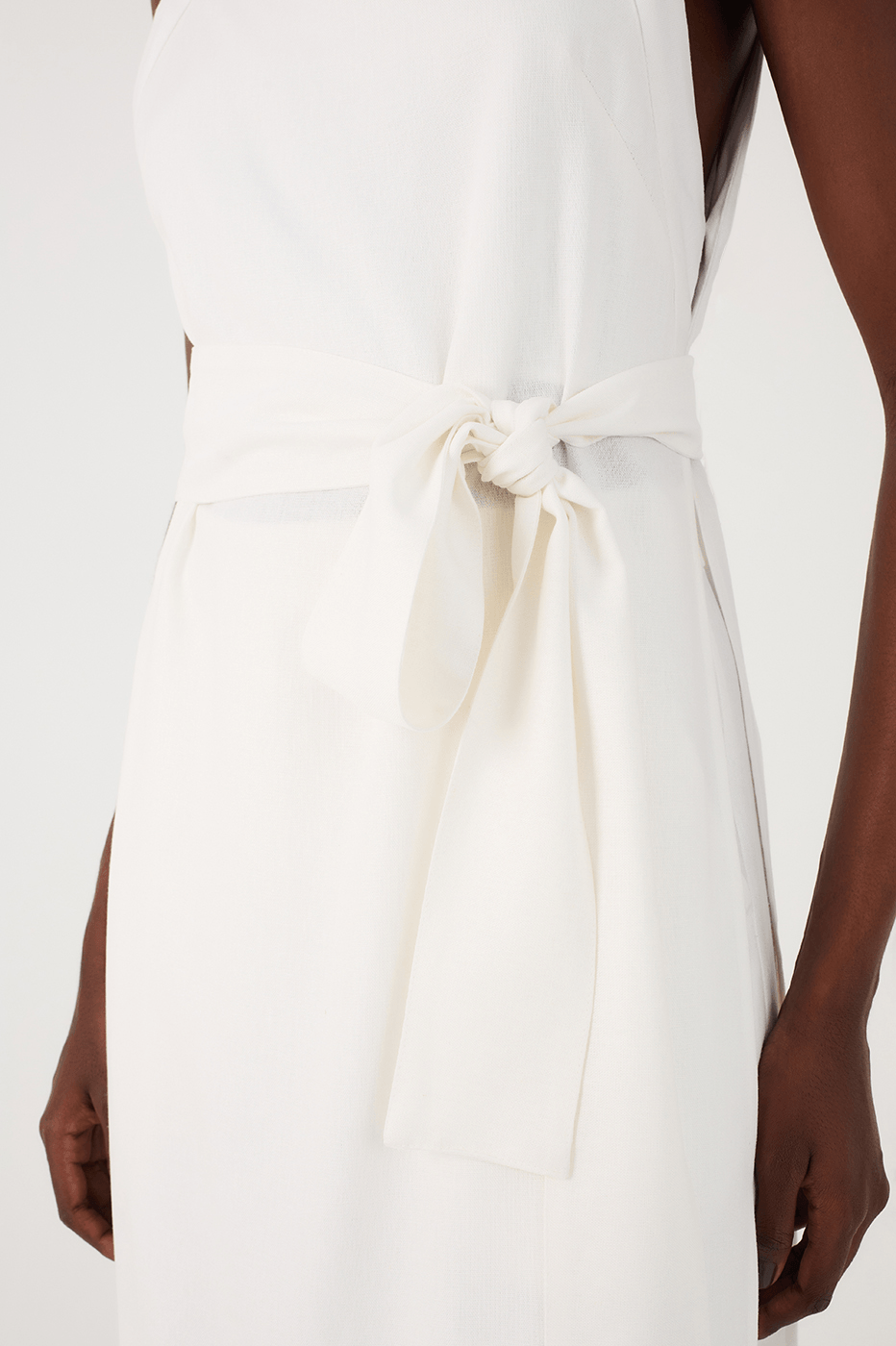 Off-White Square Neck Side Slits Belted Linen Midi Tunic