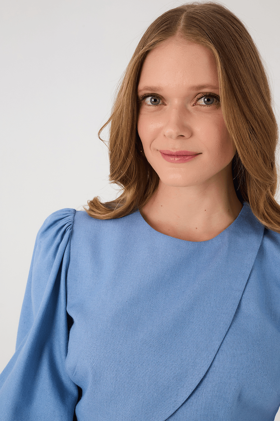 Blue Arpoador Puff Sleeve Wrap Crop Blouse