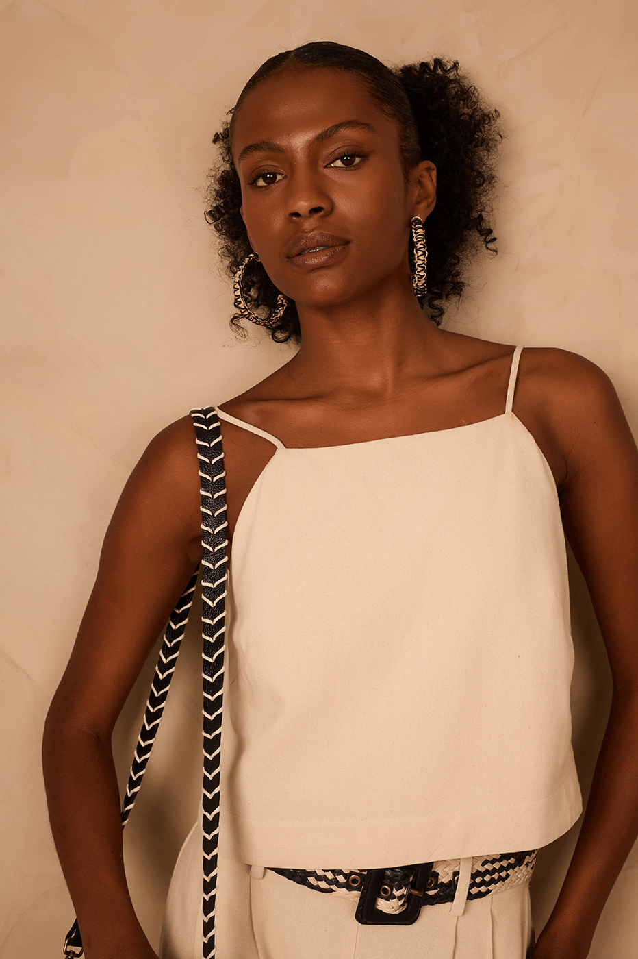 Off-White Square Neck Adjustable Straps Linen Blouse