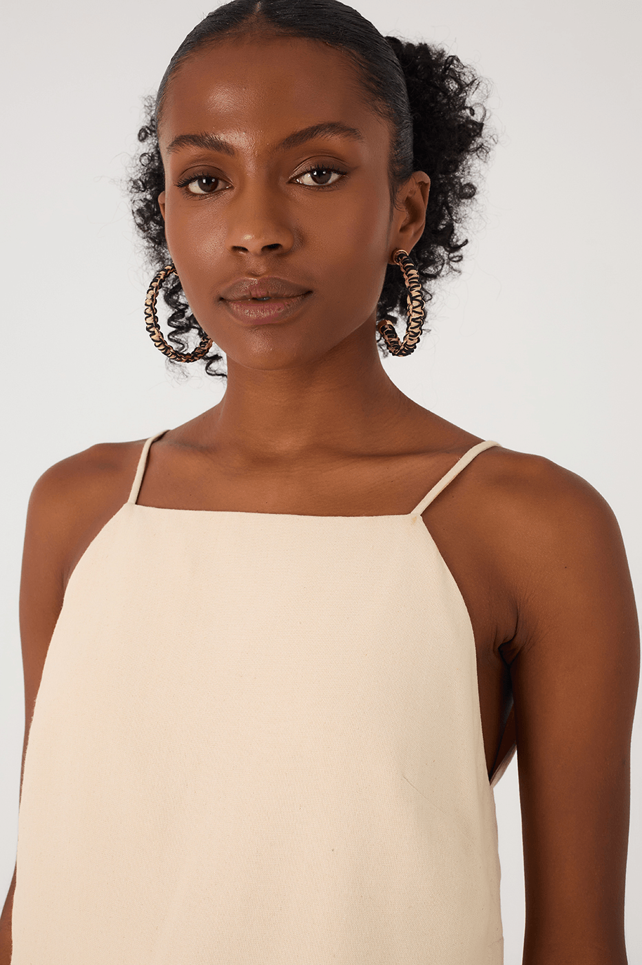 Off-White Square Neck Adjustable Straps Linen Blouse