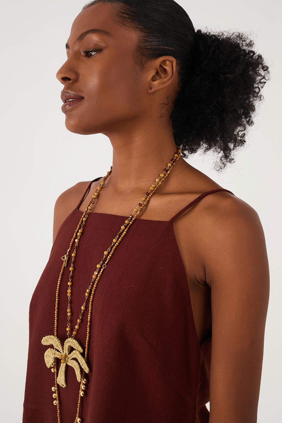 Brown Caffeine Square Neck Adjustable Straps Linen Blouse