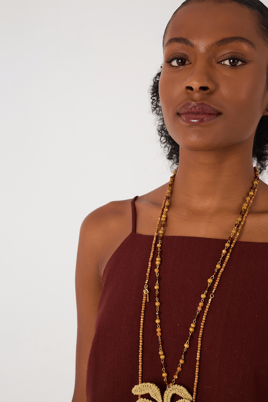 Brown Caffeine Square Neck Adjustable Straps Linen Blouse