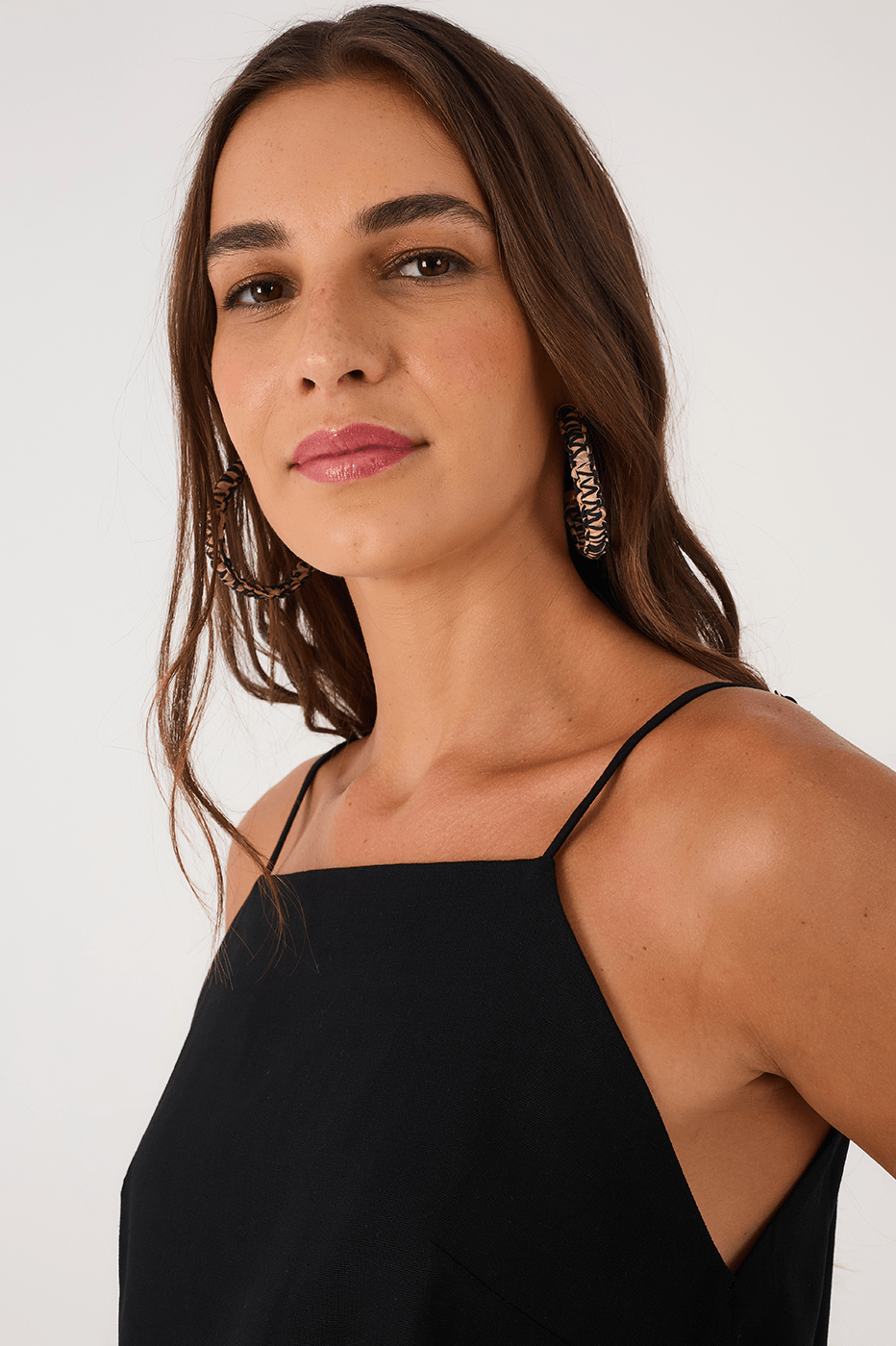 Black Square Neck Adjustable Straps Linen Blouse
