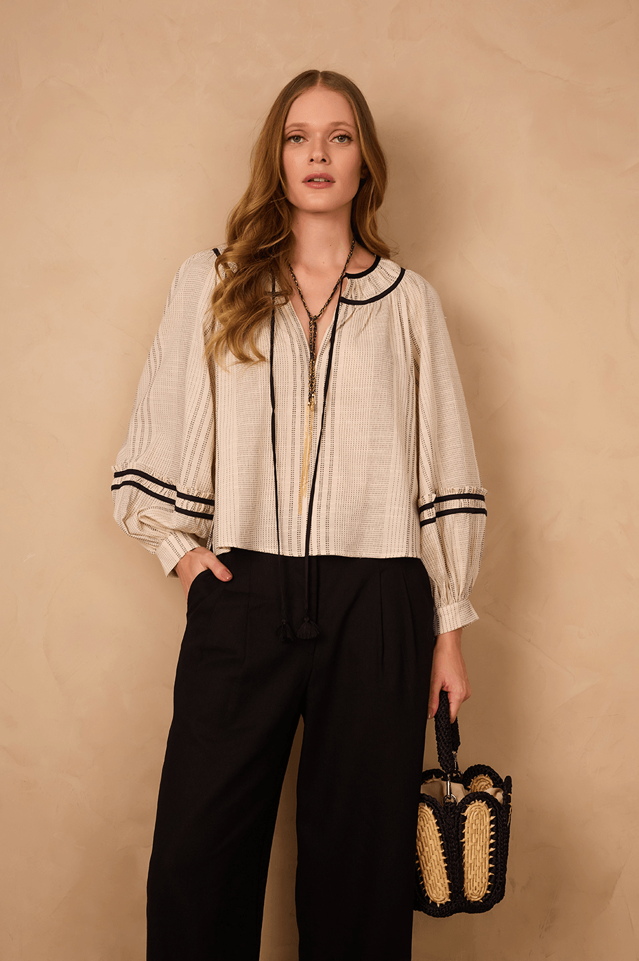 Off-White Front Ties Ruffle Blouse