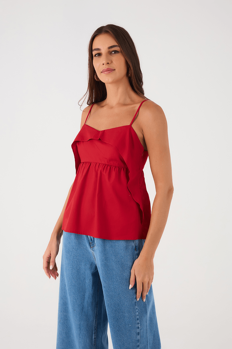 Red Encanto Layered Adjustable Straps Cotton Blouse
