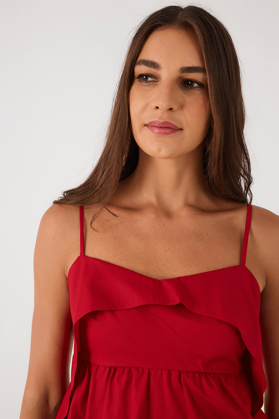 Red Encanto Layered Adjustable Straps Cotton Blouse
