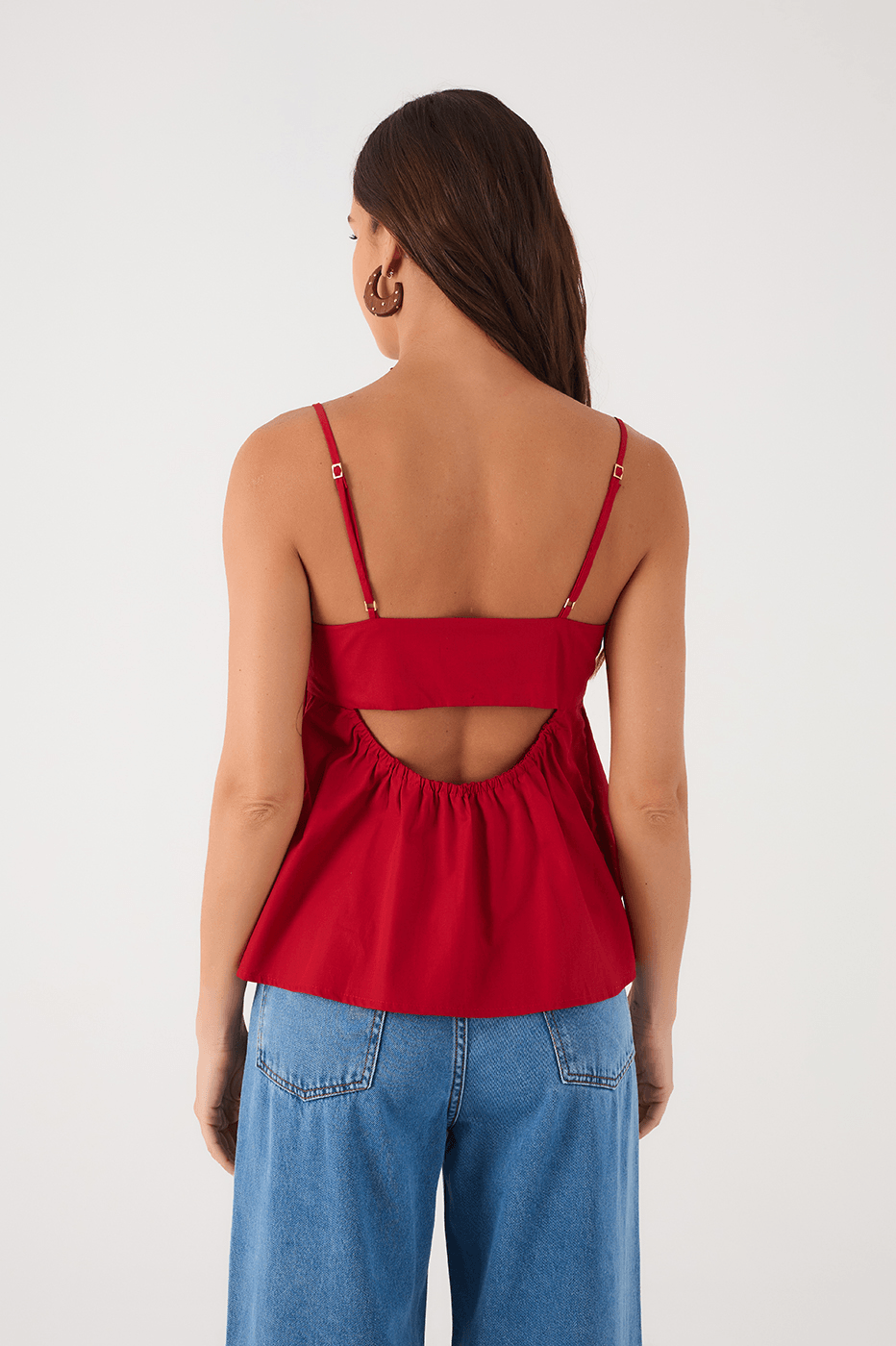 Red Encanto Layered Adjustable Straps Cotton Blouse