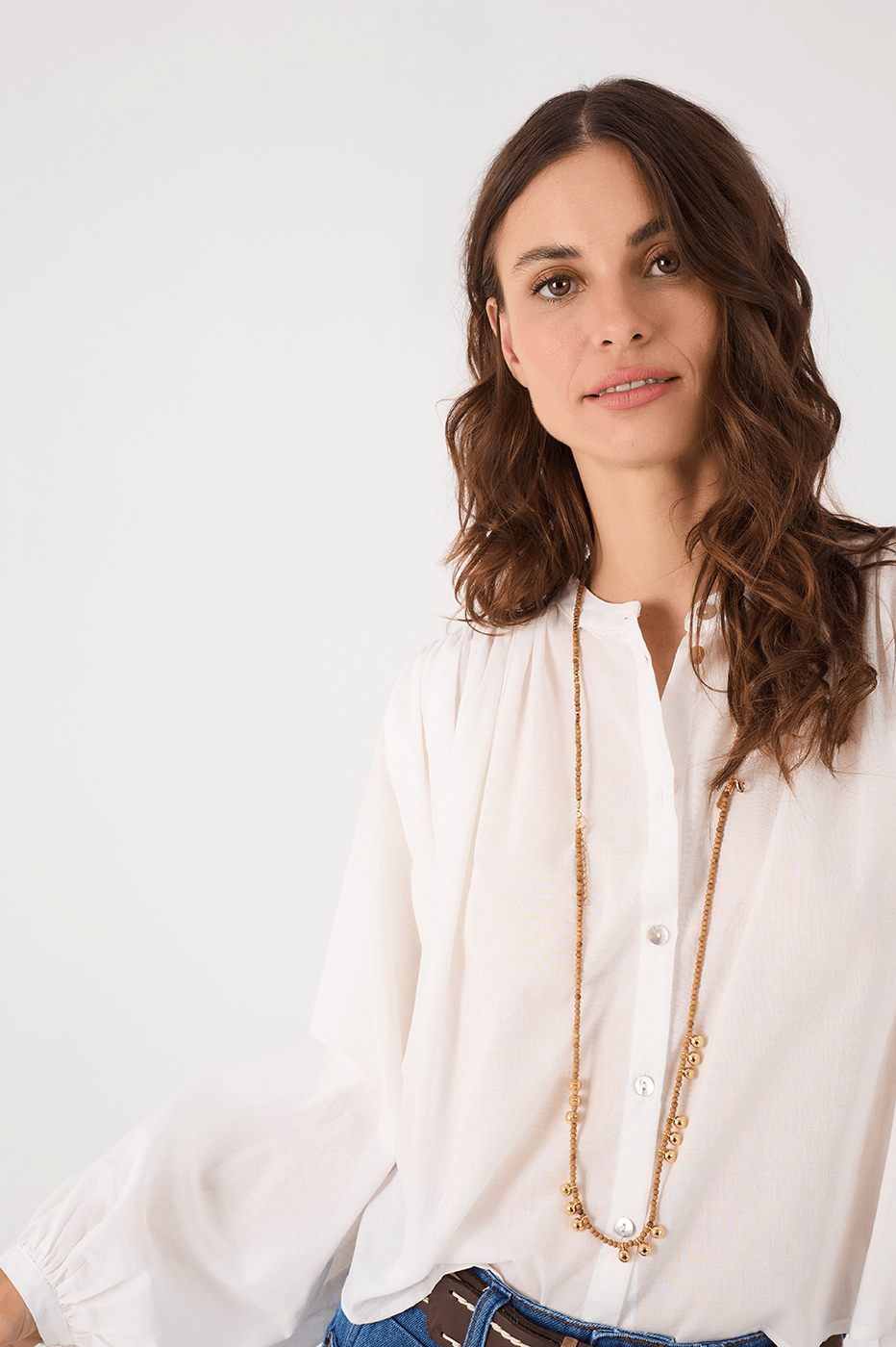 Off-White Buttoned Puff Sleeve Cotton Blouse