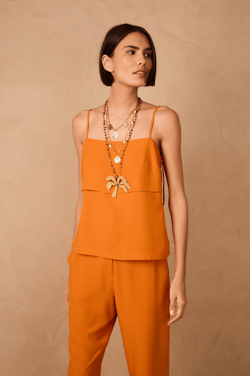 Orange Samba Layered Smocked Adjustable Straps Blouse_1