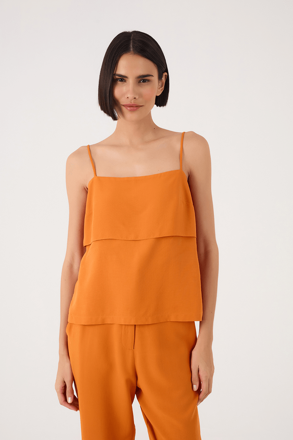 Orange Samba Layered Smocked Adjustable Straps Blouse