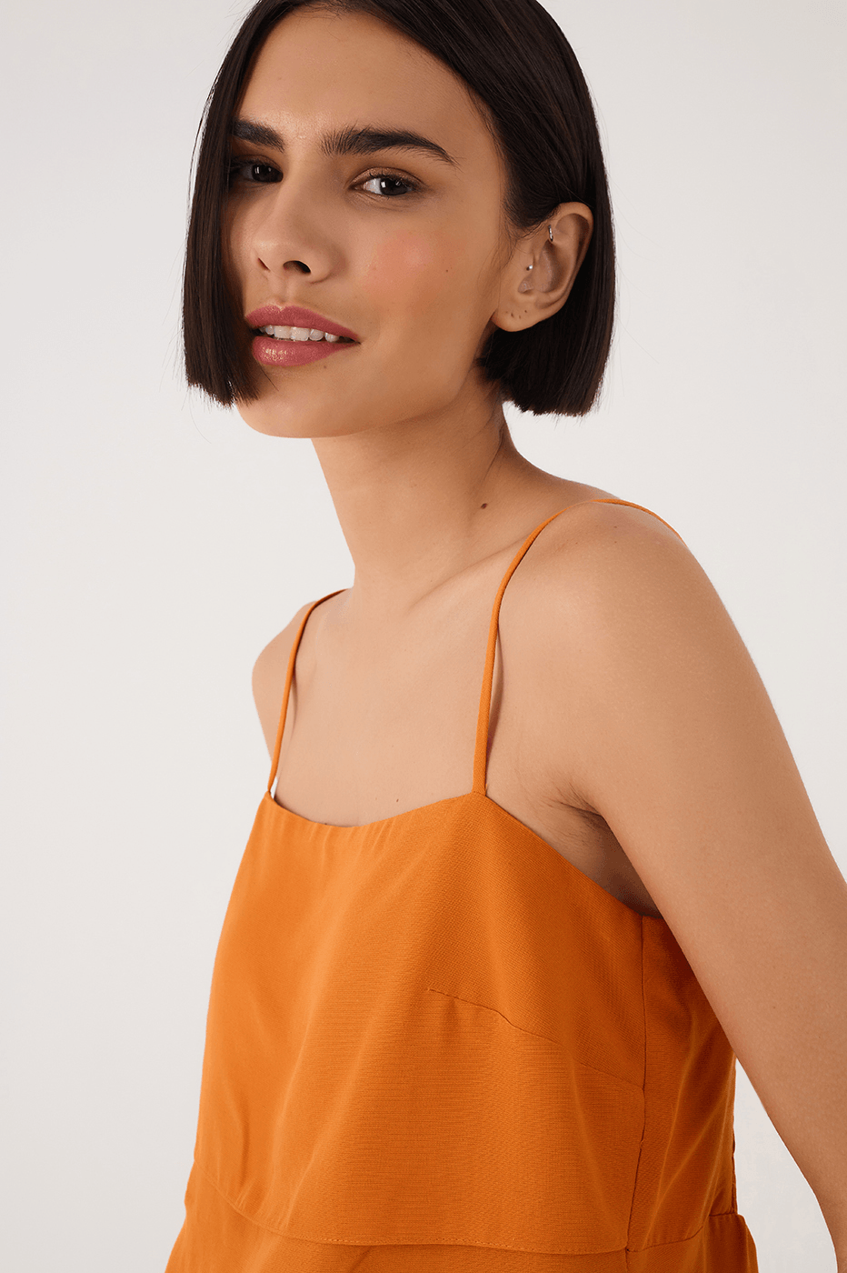 Orange Samba Layered Smocked Adjustable Straps Blouse
