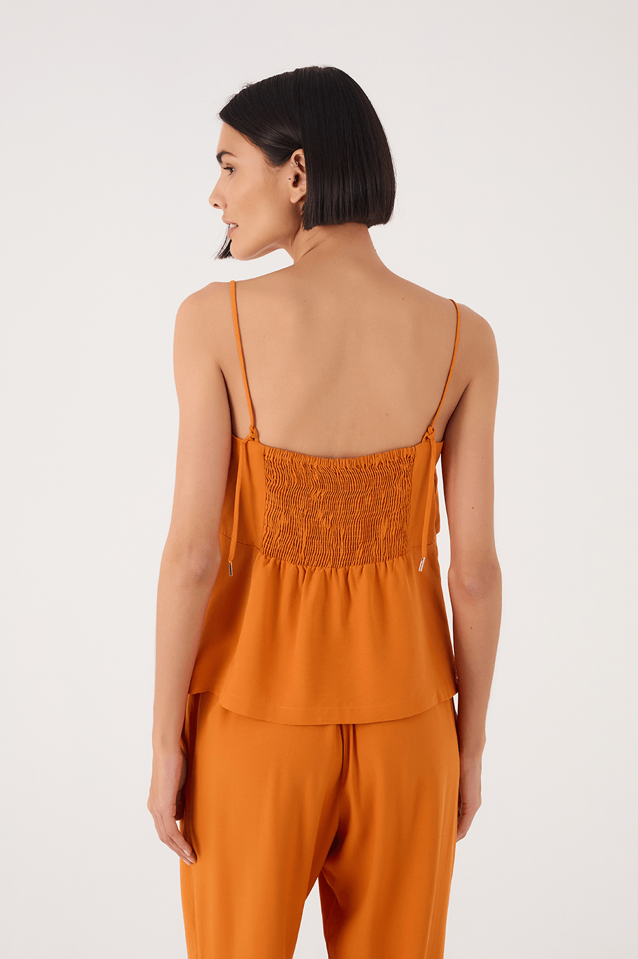 Orange Samba Layered Smocked Adjustable Straps Blouse