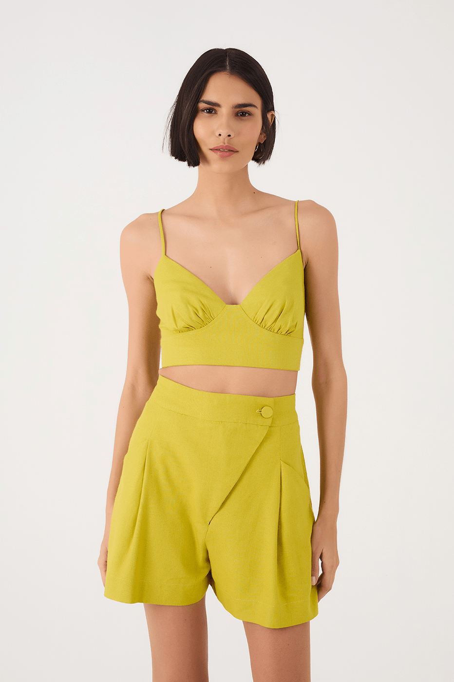 Green Urca Sweetheart Neck Smocked Linen Crop Top