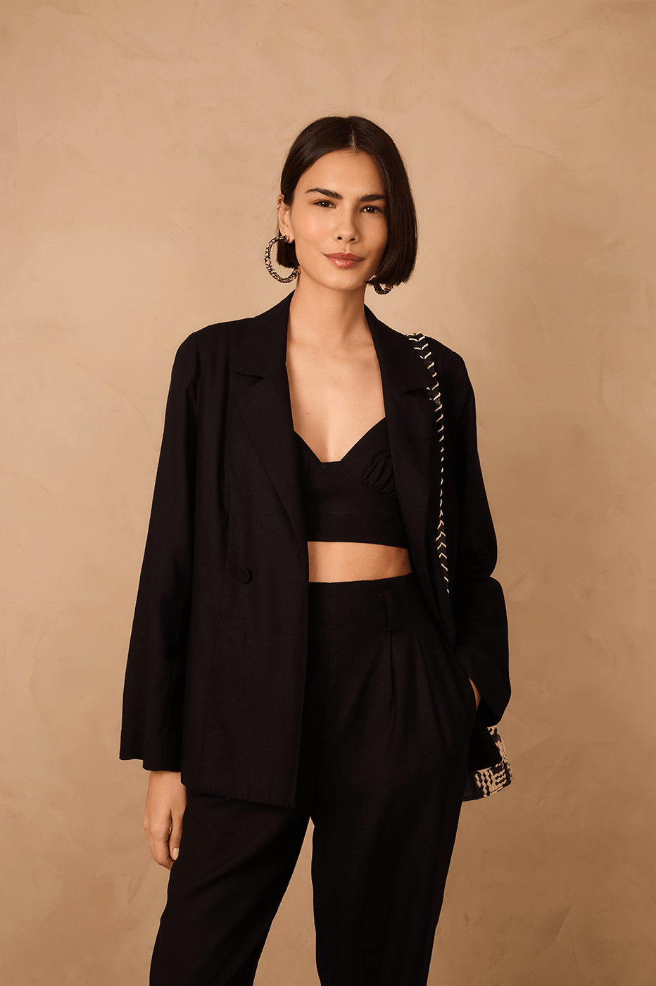 Black Sweetheart Neck Smocked Linen Crop Top