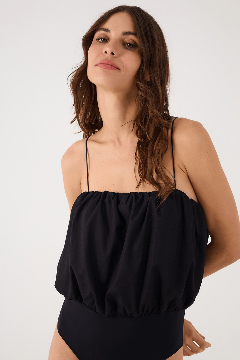 Black Square Neck Balloon Bodysuit