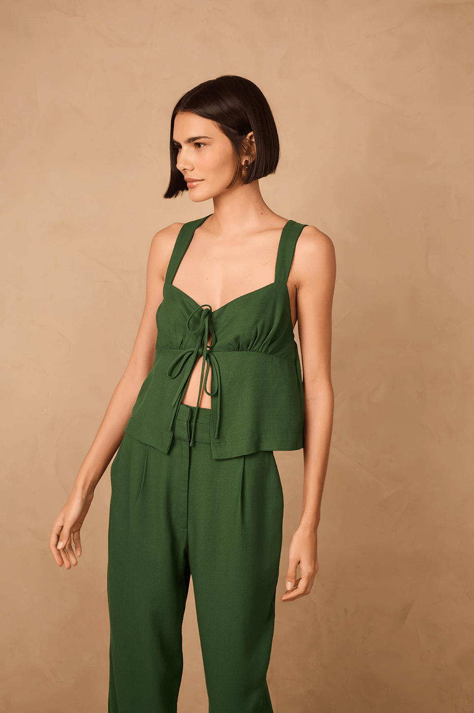 Green Botanico Sweetheart Neck Front Ties Crossed Back Top