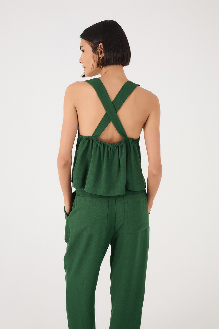Green Botanico Sweetheart Neck Front Ties Crossed Back Top