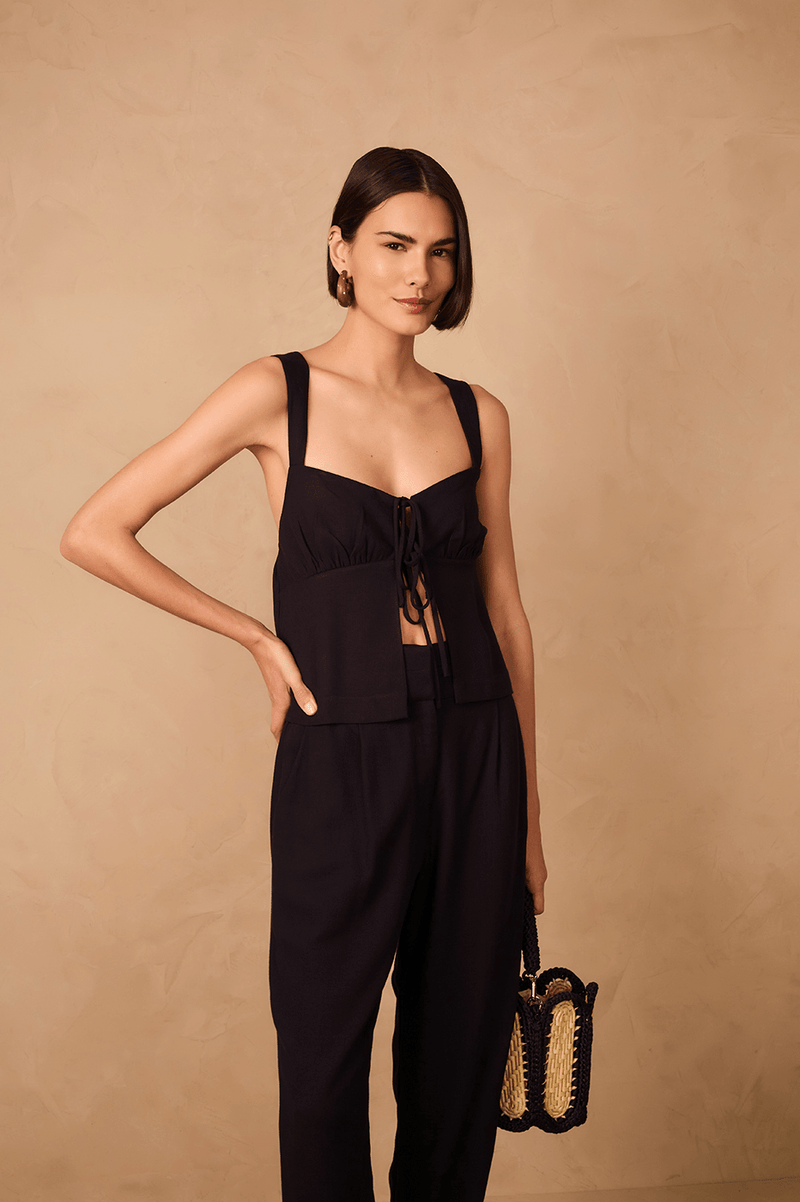 Black Sweetheart Neck Front Ties Crossed Back Top_1