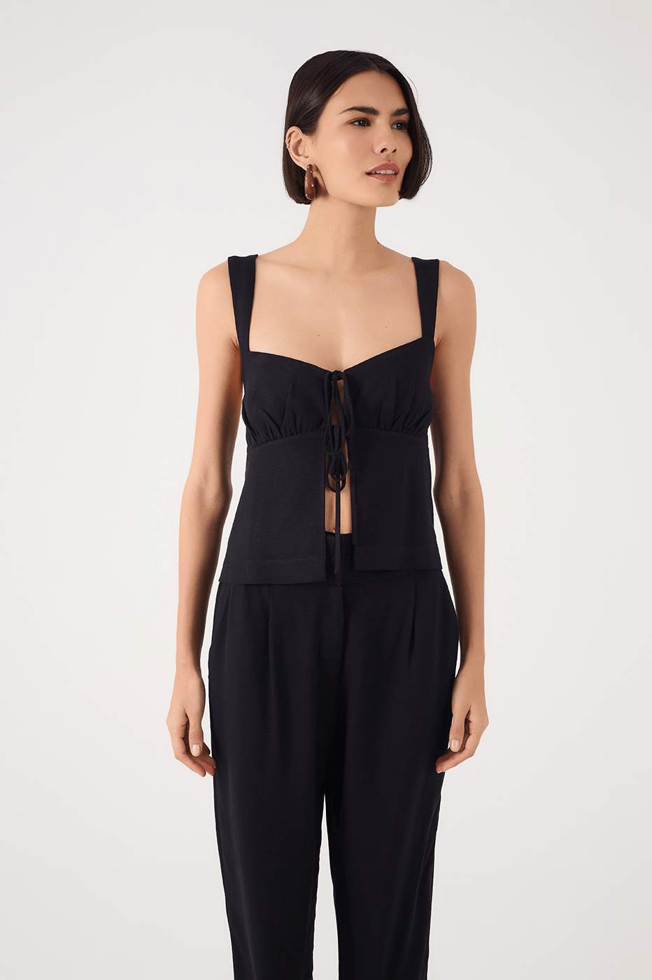 Black Sweetheart Neck Front Ties Crossed Back Top