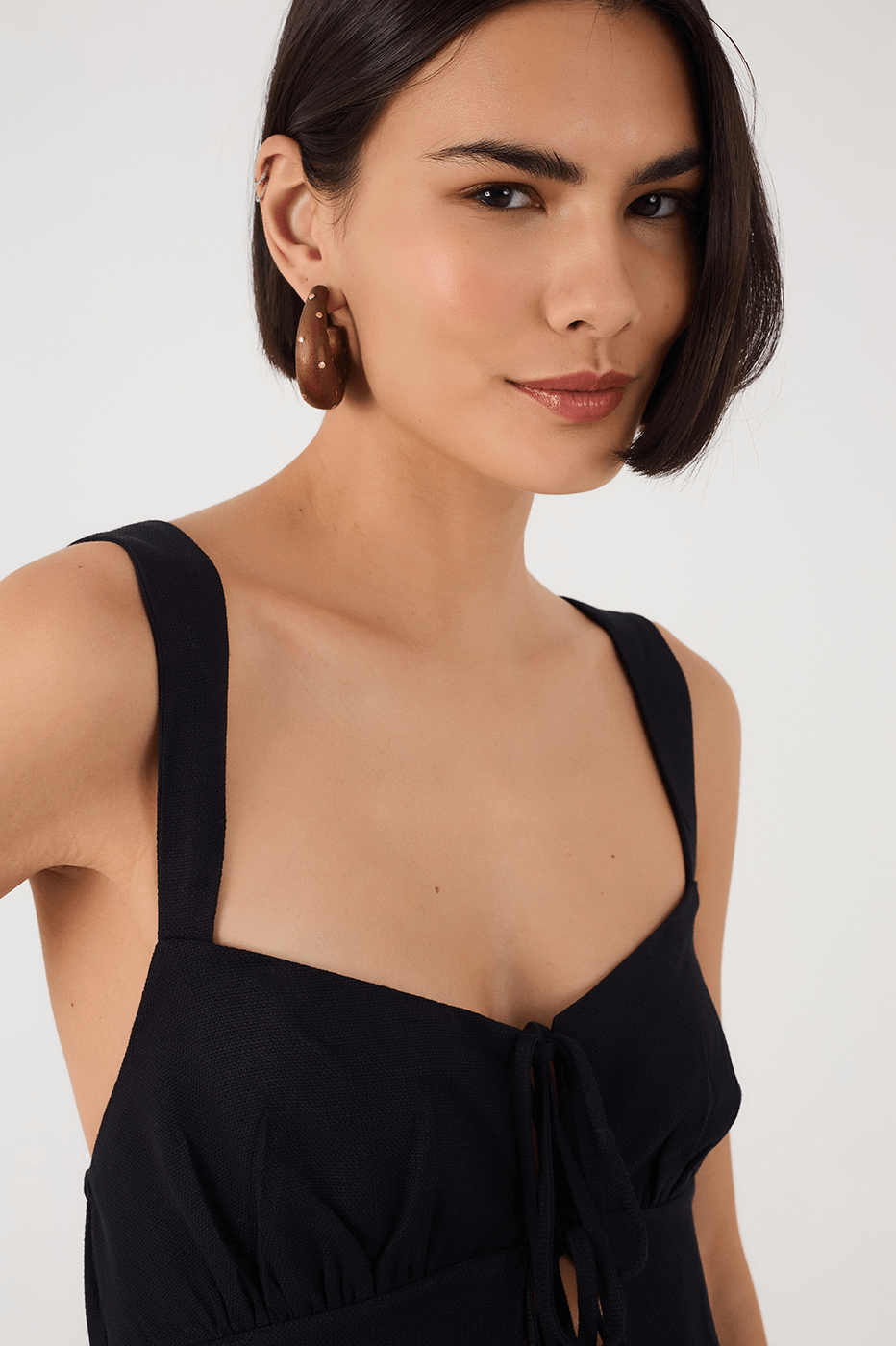 Black Sweetheart Neck Front Ties Crossed Back Top